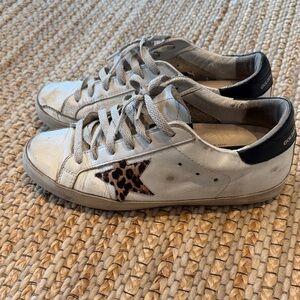 Golden Goose White and Black Sneakers with Leopard Detail Size 39